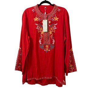 Komili Red Embroidered Tunic Top 1XL